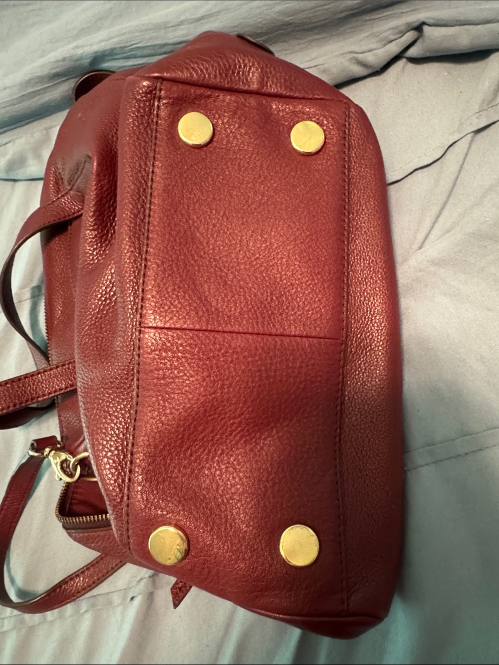 Fossil Deep Burgundy Leather Tote Satchel - Picture 6 of 10